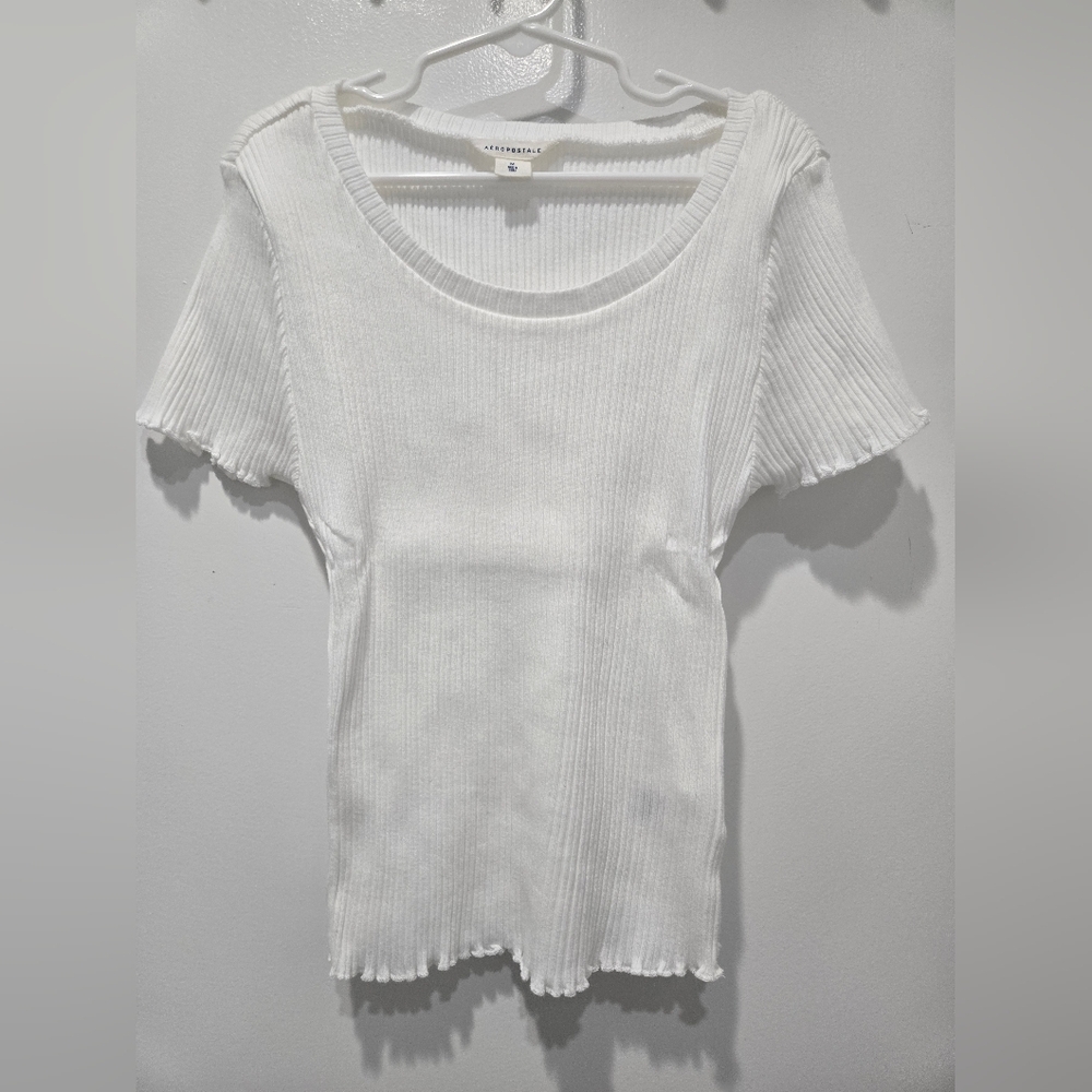 Aeropostale Women's White Ribbed Top